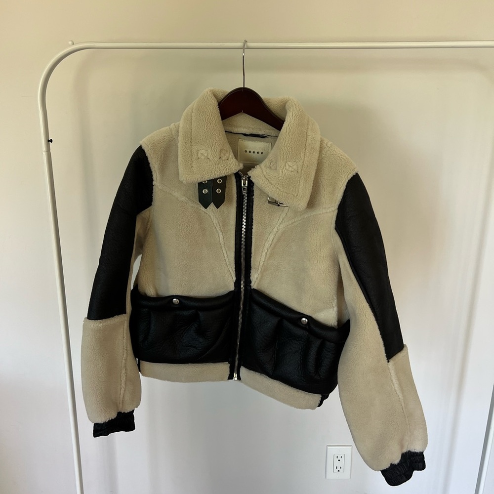 BlankNYC Faux Leather & Faux Shearling Jacket Women's Black and Cream Jacket - Picture 5 of 11